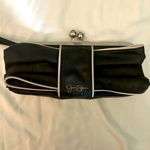 Jessica Simpson Kiss Lock Clutch black w white inside card holder, key fob